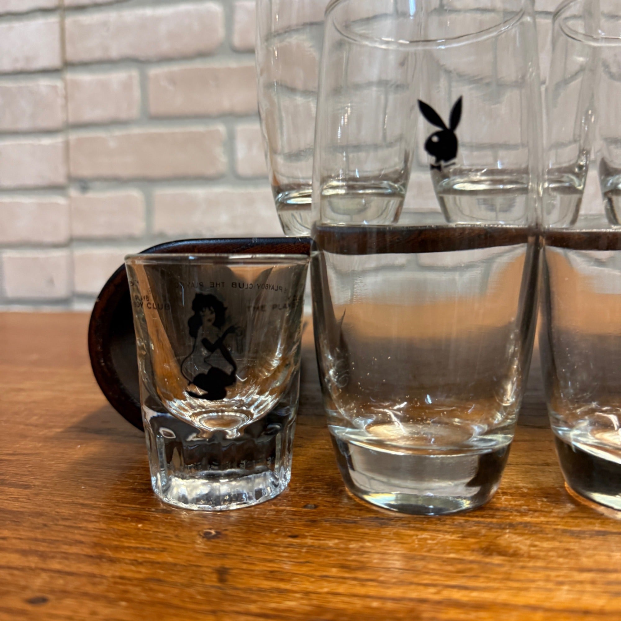Vintage 1960s Playboy Bunny Highball Cocktail Glasses Set (7) + 2 Shot Glasses