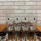 Vintage 1960s Playboy Bunny Highball Cocktail Glasses Set (7) + 2 Shot Glasses