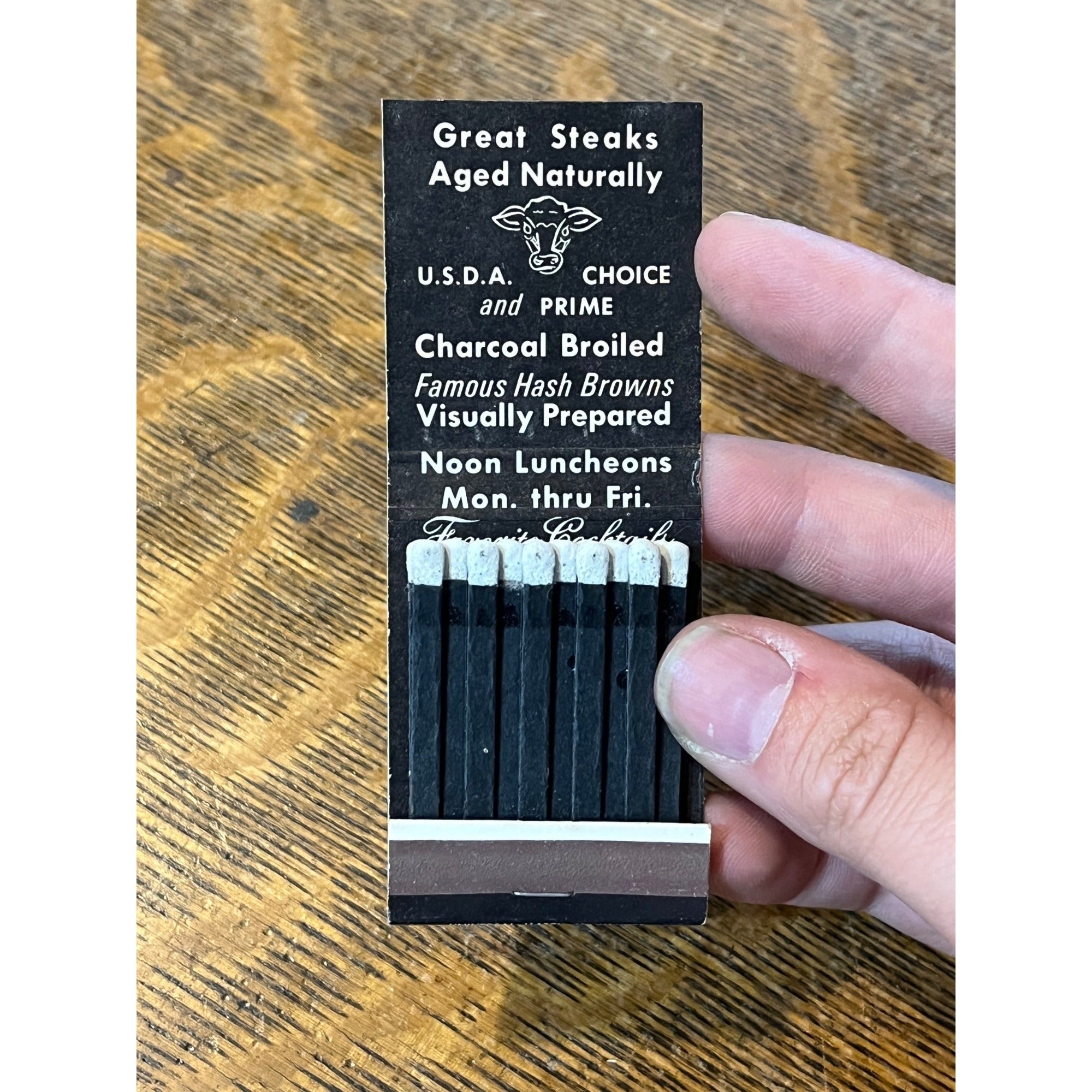Vintage FULL Matchbook Advertising -Black Angus Steak Pub - Neenah, Wis.