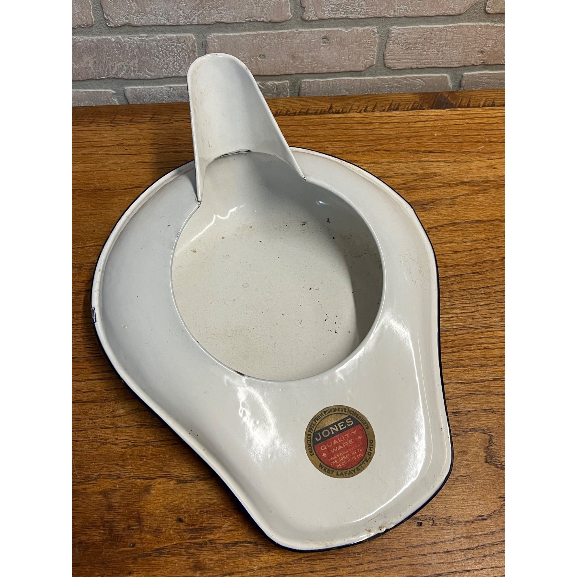 Vintage 1920s Jones Enamelware White Medical Bed Pan Basin w/ Lid Ohio