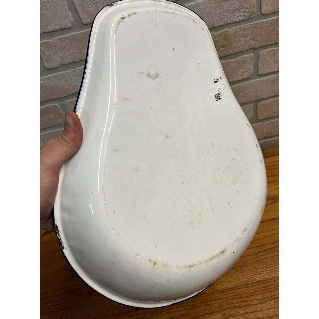Vintage 1920s Jones Enamelware White Medical Bed Pan Basin w/ Lid Ohio