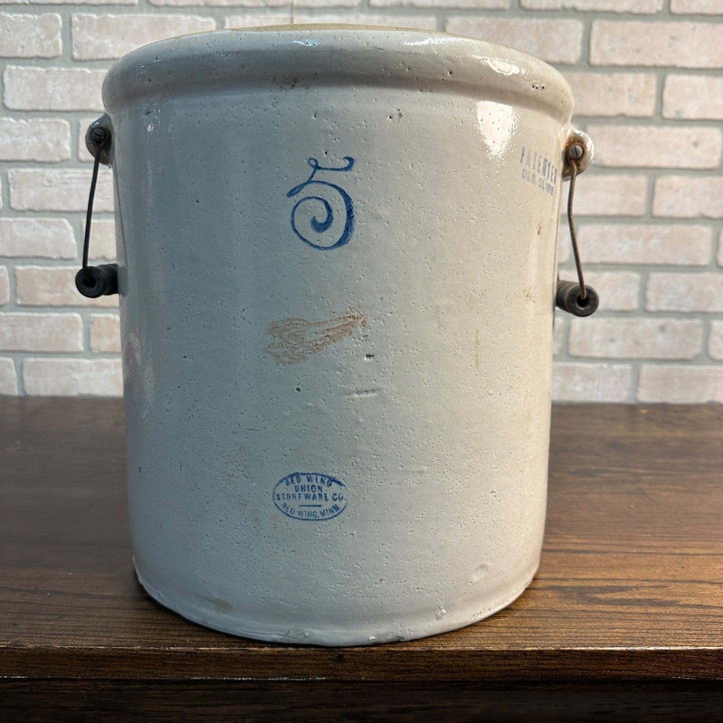 Antique Red Wing 5 Gallon Stoneware Crock (Clean - No Cracks)