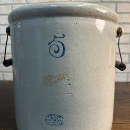 Antique Red Wing 5 Gallon Stoneware Crock (Clean - No Cracks)