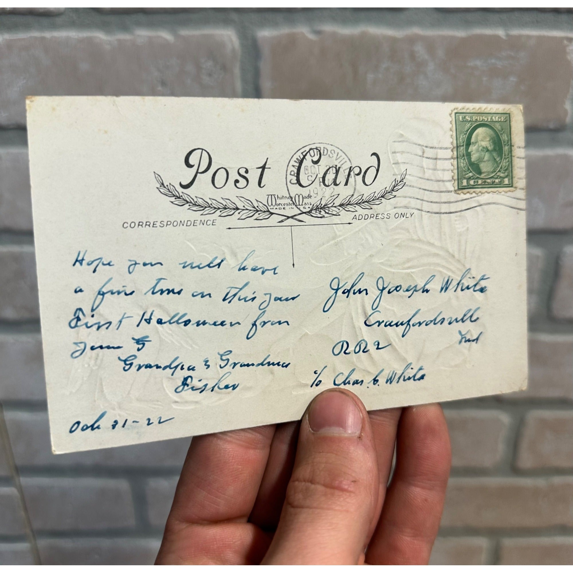 Vintage Halloween Whitney Postcard Witch Black Cat Owl Bat Parade Lantern