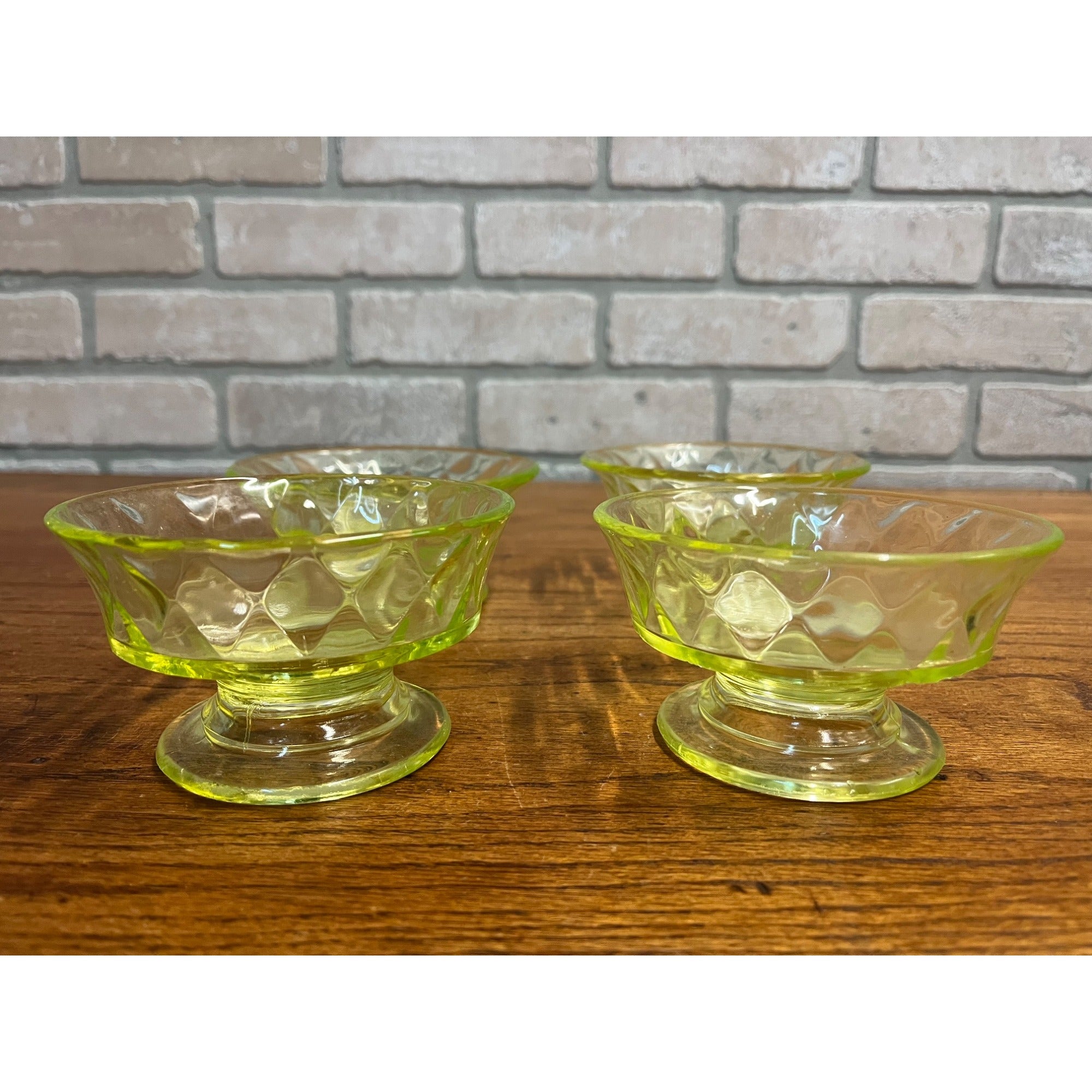 c1885 Bryce Brothers Diamond Quilt Footed Dessert Sauce Bowls Lot (4) EAPG