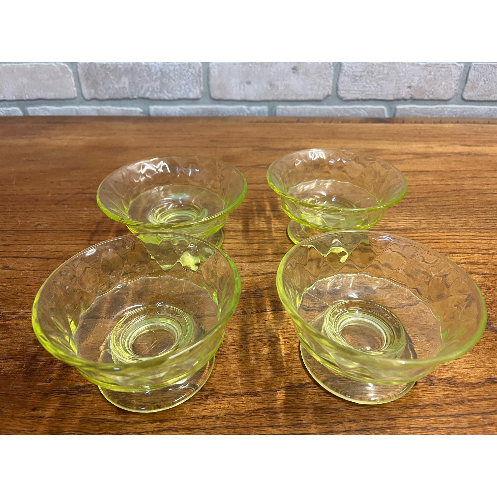 c1885 Bryce Brothers Diamond Quilt Footed Dessert Sauce Bowls Lot (4) EAPG