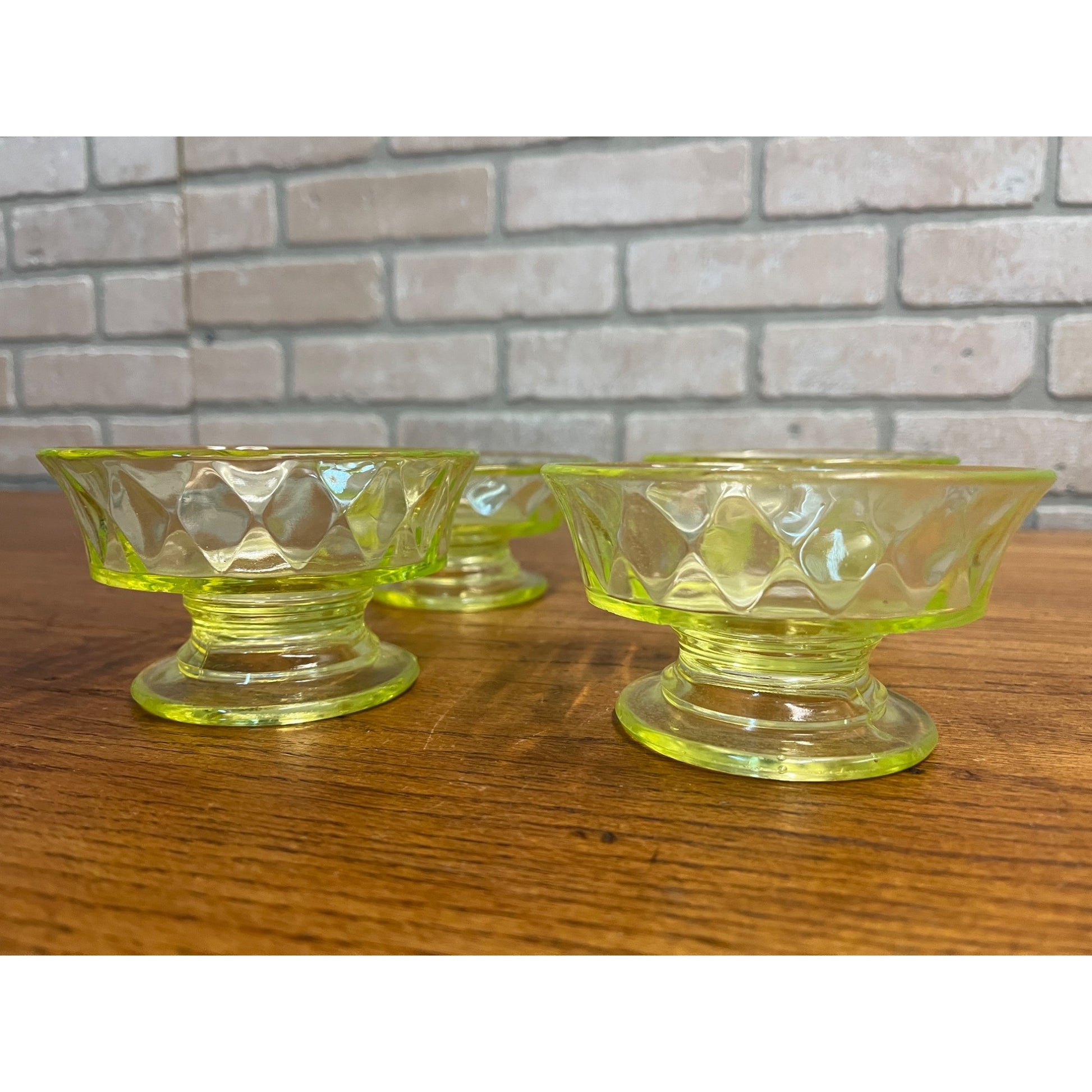 c1885 Bryce Brothers Diamond Quilt Footed Dessert Sauce Bowls Lot (4) EAPG