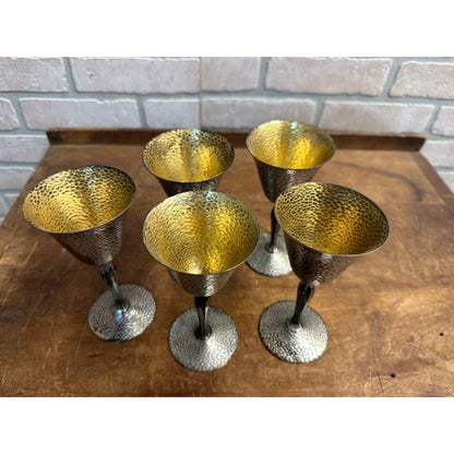 Antique WM Mounts Homan Plated Nickel Silver Goblet Set (5) USA Hammered