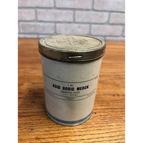 Vintage Merck Boric Acid Pharmacy Apothecary Can 1lb Crystals w/ Contents