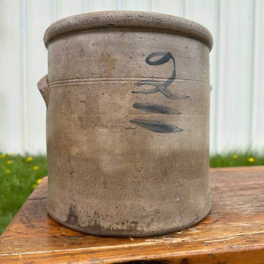 Antique 2 Gallon Double Strike Stoneware Crock Cobalt Decorated Red Wing?