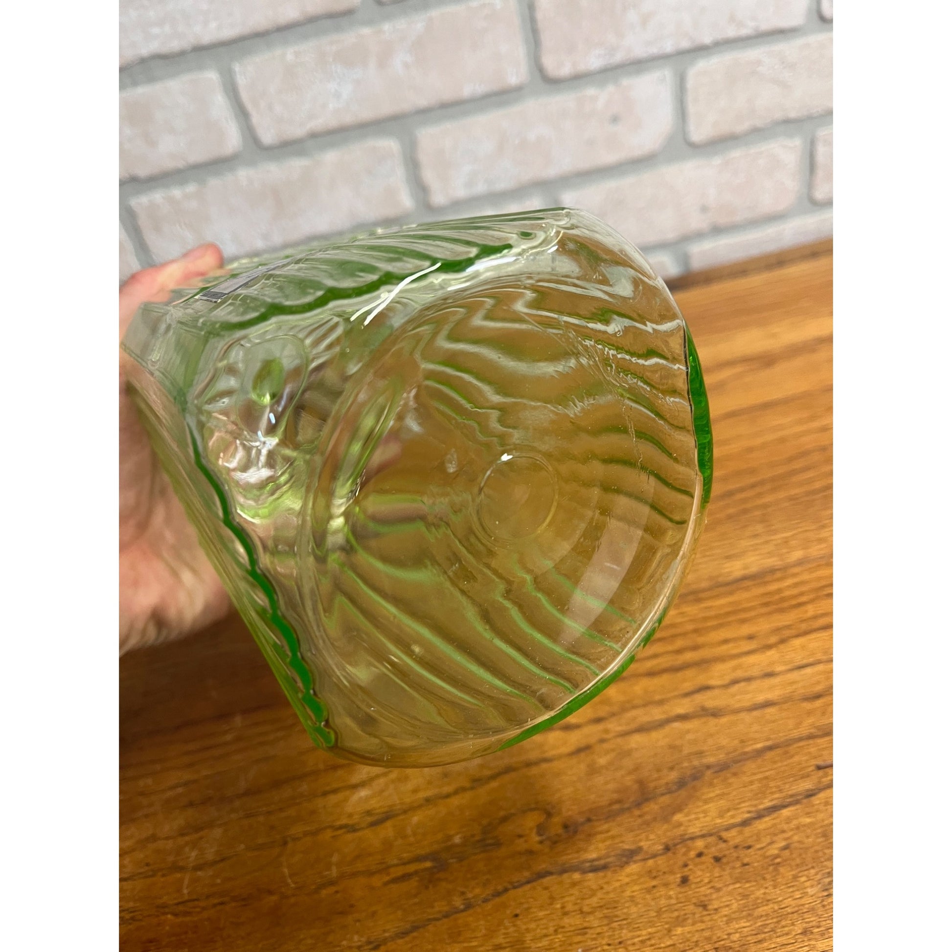 Vintage Uranium Vaseline Glass Canister Storage Ribbed Jar w/ Glass Lid SUGAR