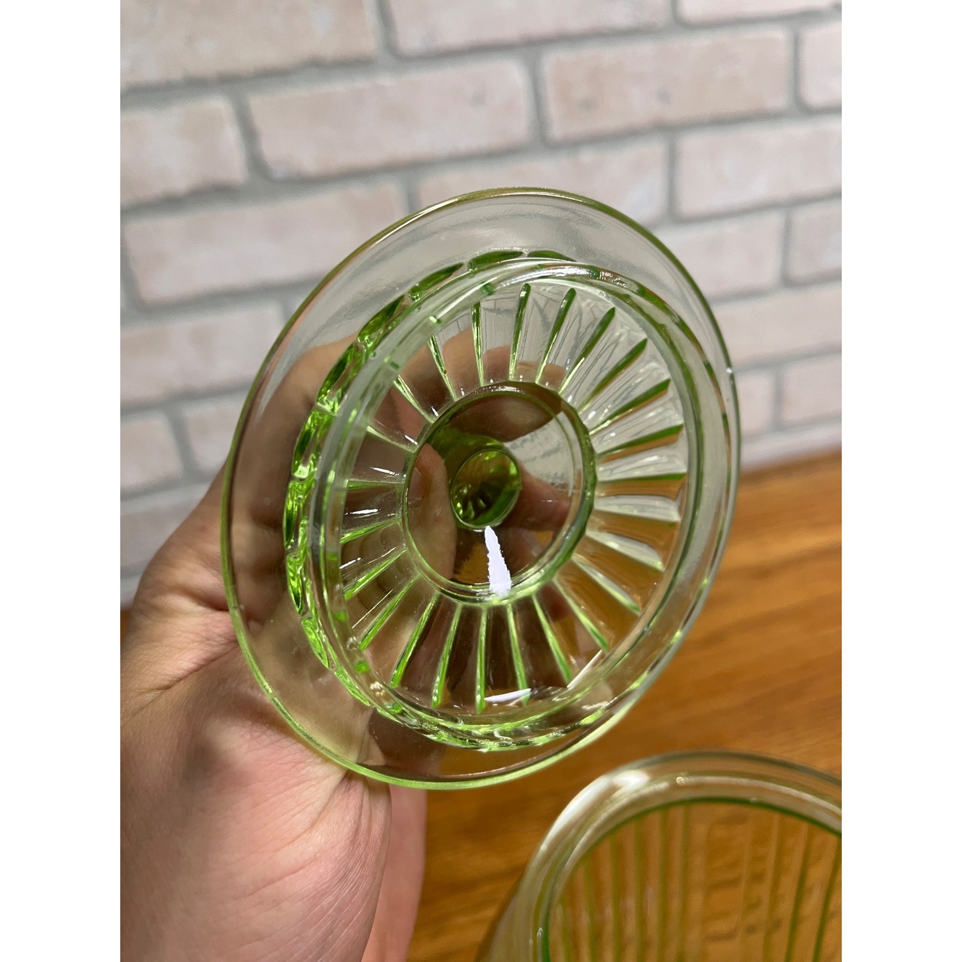 Vintage Uranium Vaseline Glass Canister Storage Ribbed Jar w/ Glass Lid SUGAR