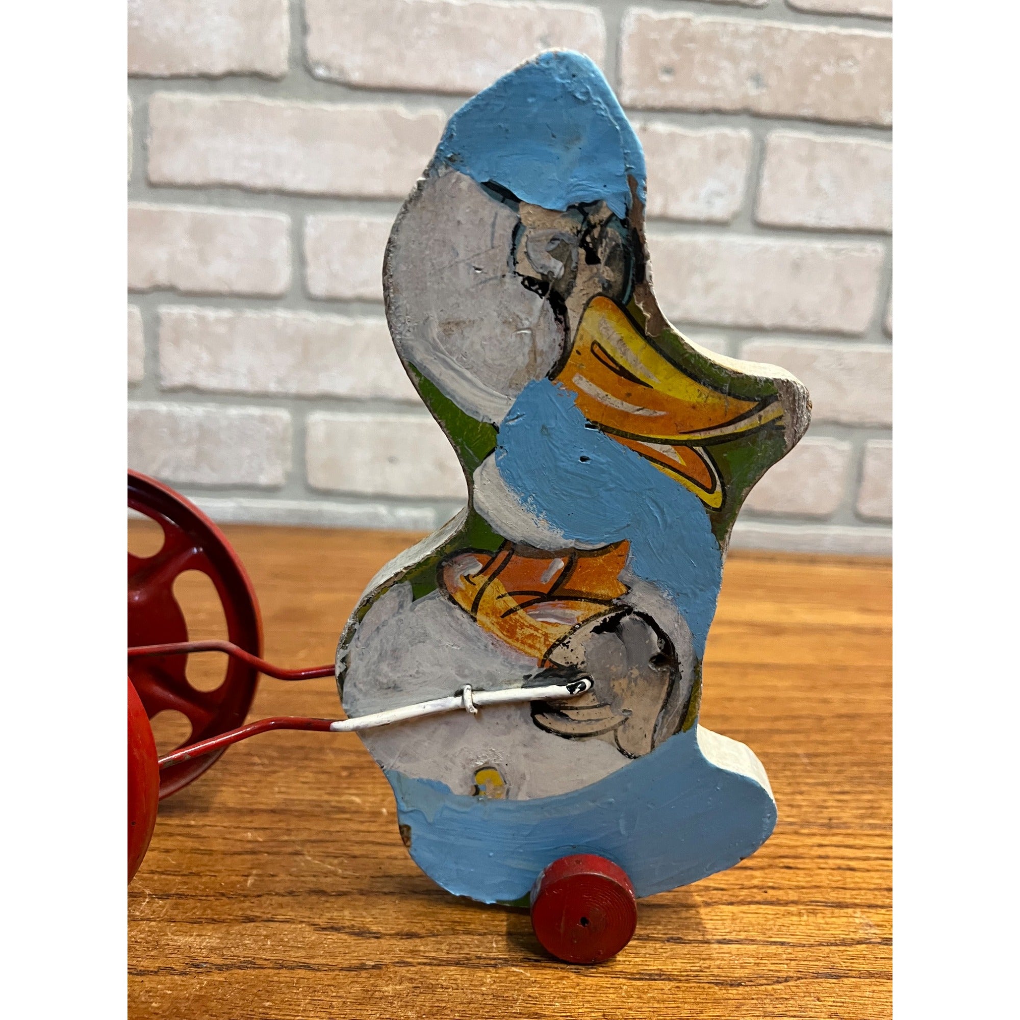 Vintage Gong Bell Child's Pull Toy Duck - Wood & Metal
