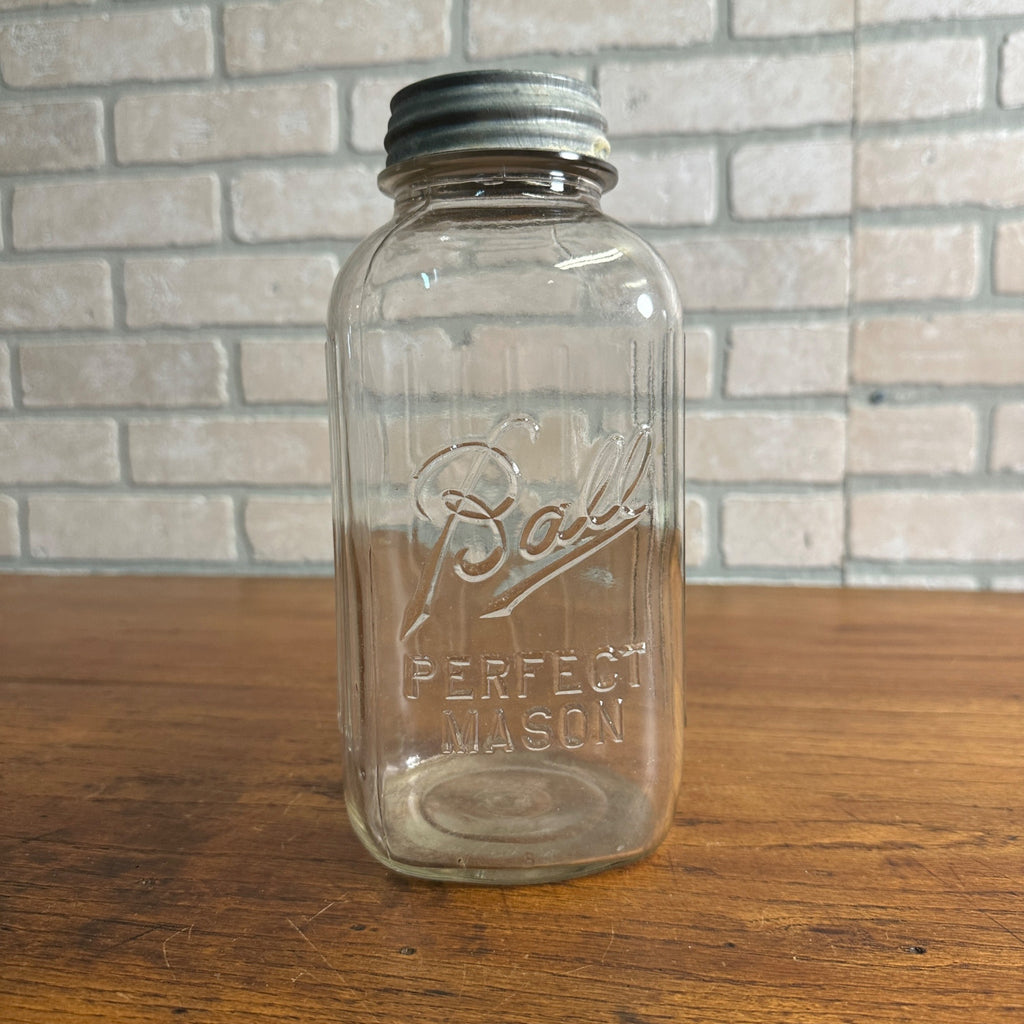 Vintage 1913-1923 Square Ribbed Half Gallon Ball Perfect Mason Jar With Zinc Lid