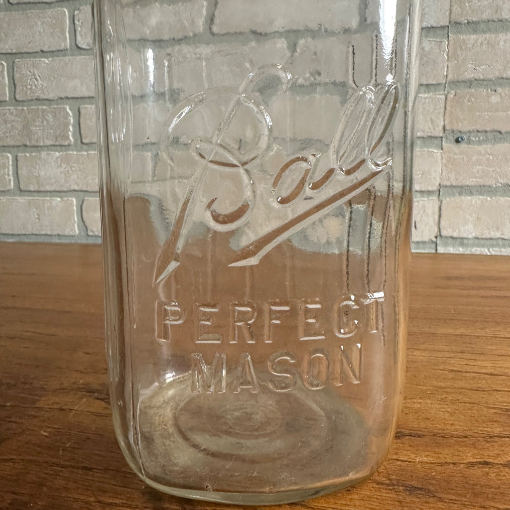 Vintage 1913-1923 Square Ribbed Half Gallon Ball Perfect Mason Jar With Zinc Lid