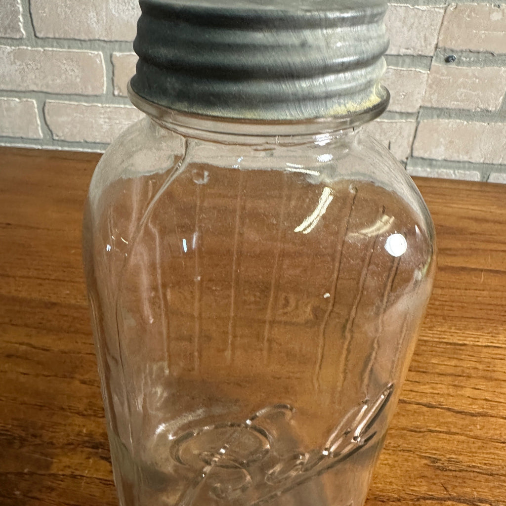 Vintage 1913-1923 Square Ribbed Half Gallon Ball Perfect Mason Jar With Zinc Lid