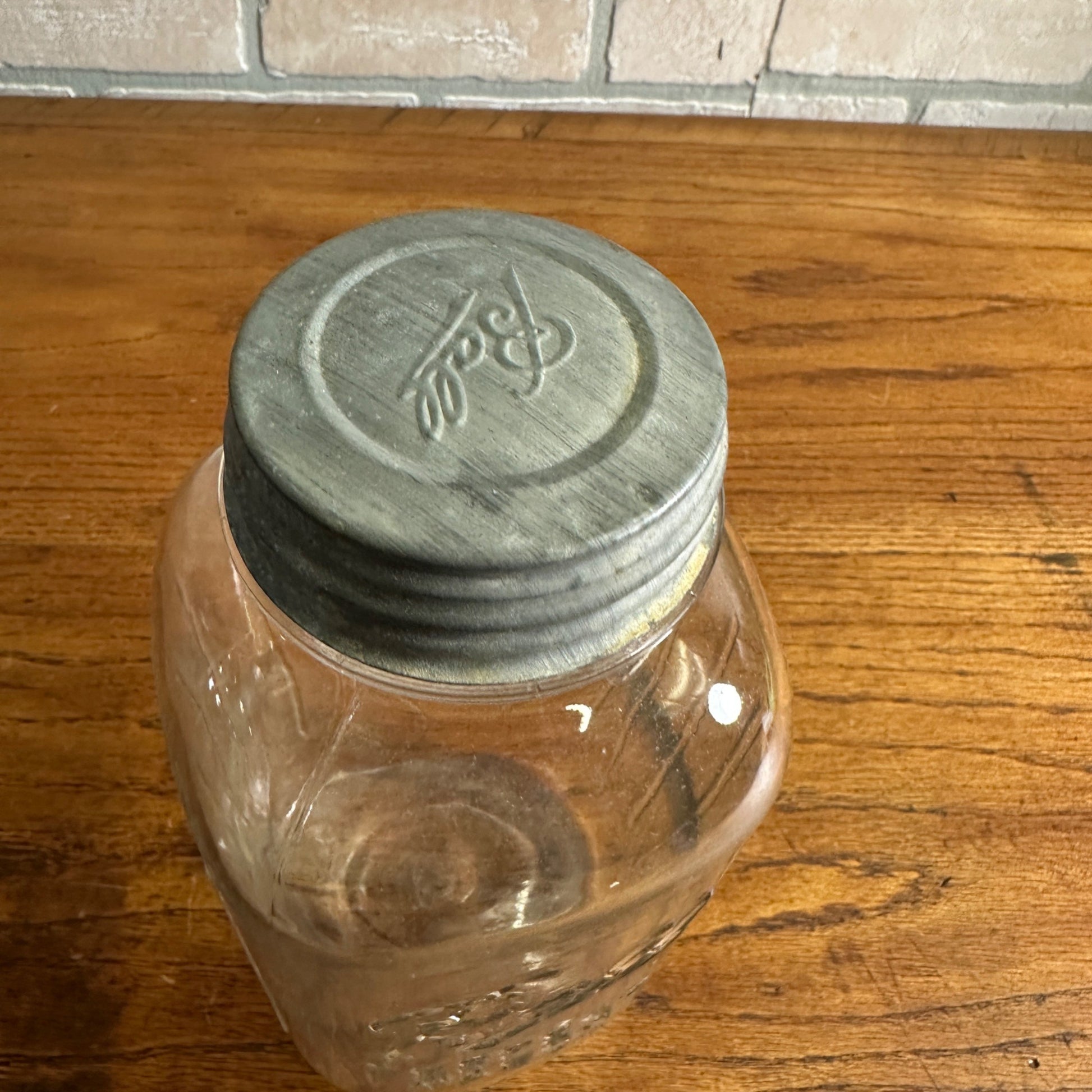 Vintage 1913-1923 Square Ribbed Half Gallon Ball Perfect Mason Jar With Zinc Lid