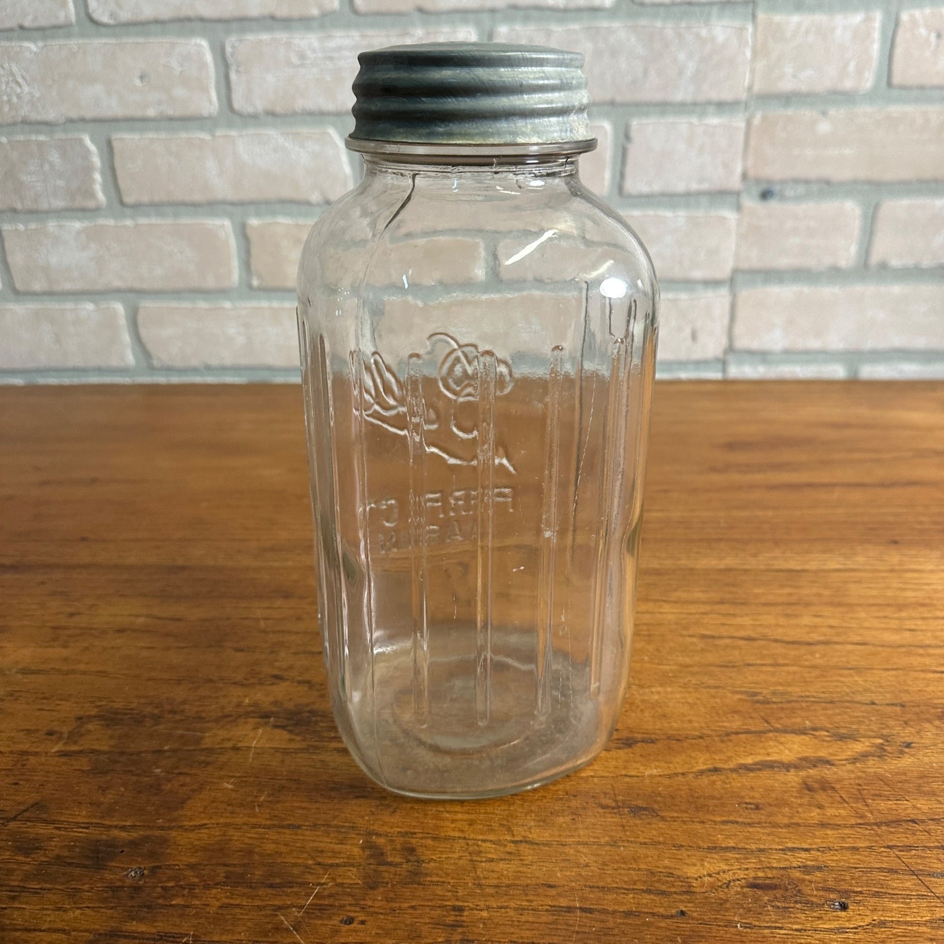 Vintage 1913-1923 Square Ribbed Half Gallon Ball Perfect Mason Jar With Zinc Lid
