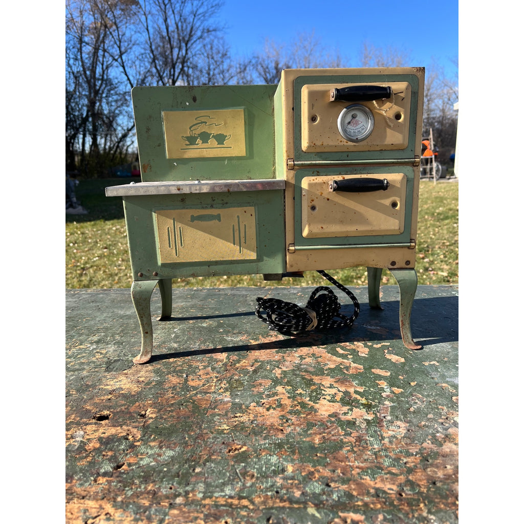 Empire Childs Stove Oven Toy Green Teal Metal Ware Pressed Steel