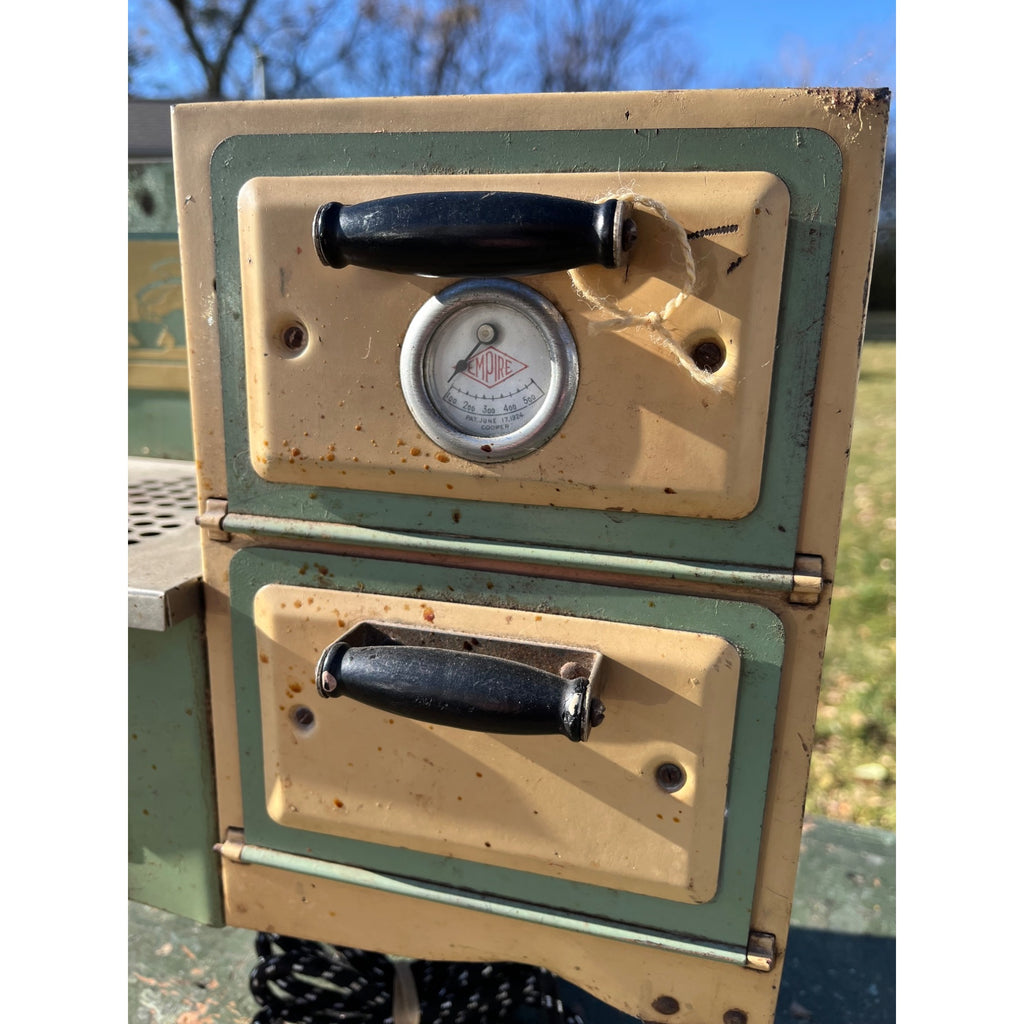 Empire Childs Stove Oven Toy Green Teal Metal Ware Pressed Steel