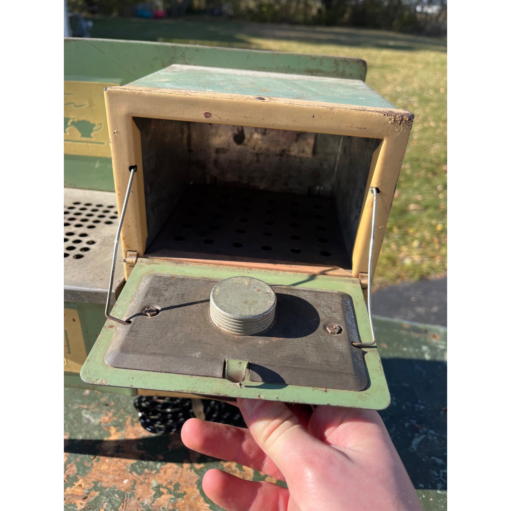 Empire Childs Stove Oven Toy Green Teal Metal Ware Pressed Steel