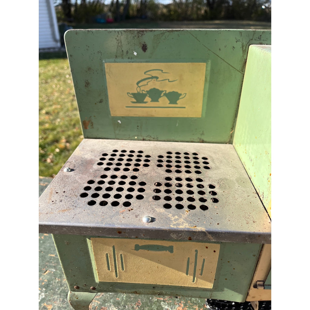 Empire Childs Stove Oven Toy Green Teal Metal Ware Pressed Steel