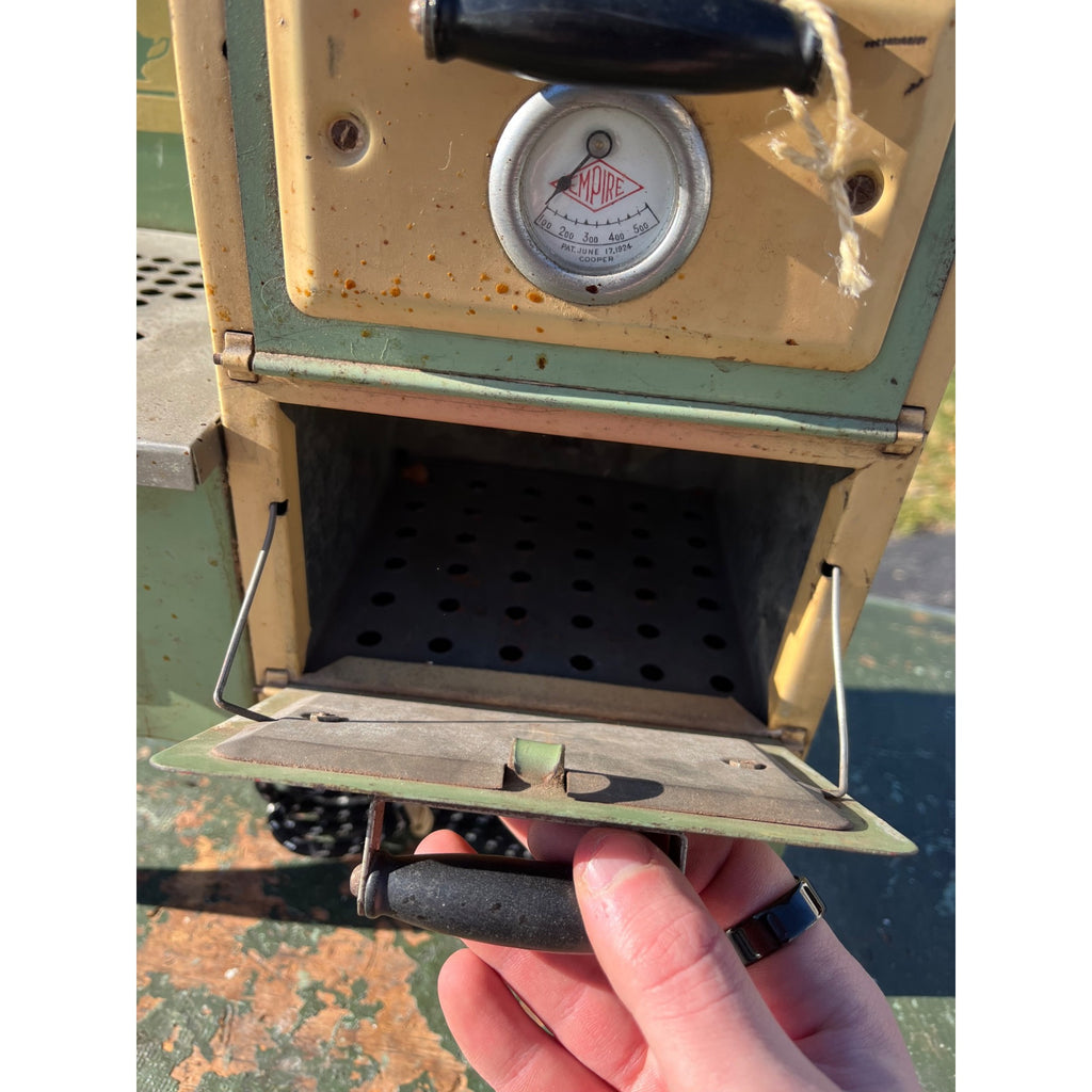 Empire Childs Stove Oven Toy Green Teal Metal Ware Pressed Steel