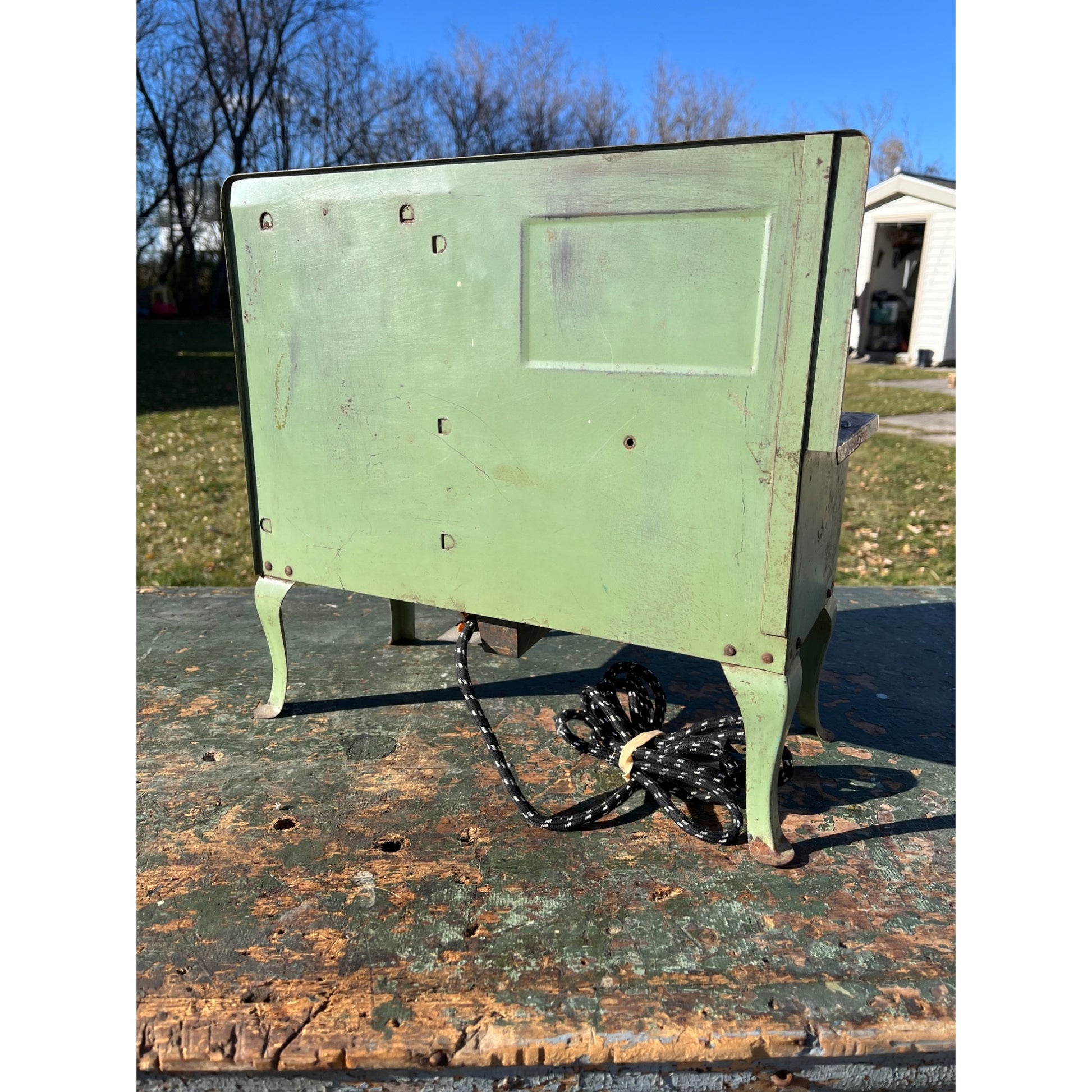 Empire Childs Stove Oven Toy Green Teal Metal Ware Pressed Steel