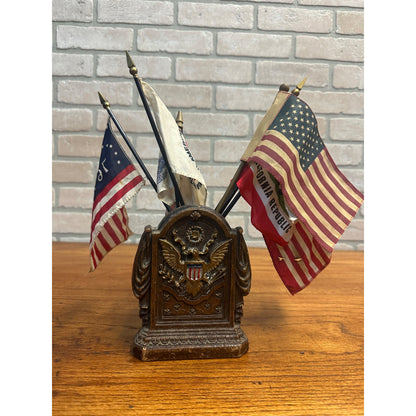 Vintage United States America Seal Ceramic Desk Flag Holder Patriotic