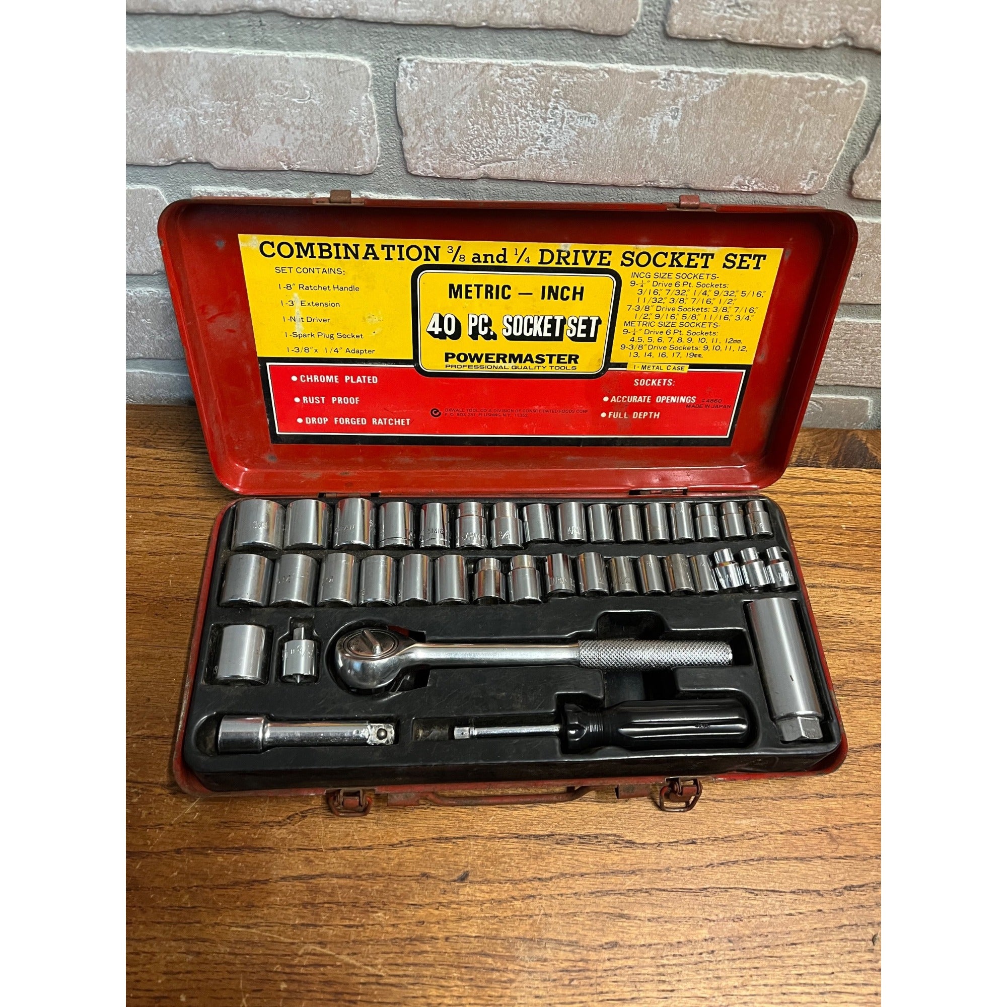Vintage Oxwall 40 Pc Powermaster Socket Set Metric - Inch #4860 - Used