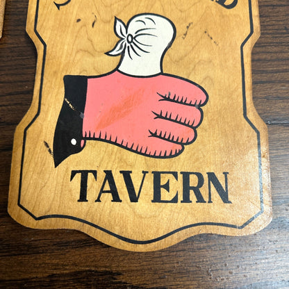 Set of 4 Vintage 1960's Wooden Wall Tavern Signs Japan Red Nose -Sore Thumb More