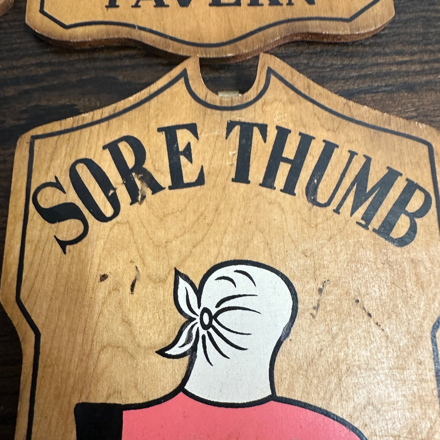 Set of 4 Vintage 1960's Wooden Wall Tavern Signs Japan Red Nose -Sore Thumb More