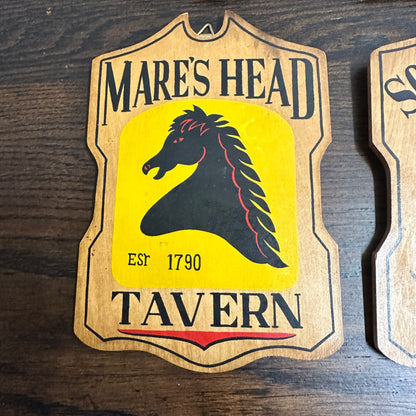 Set of 4 Vintage 1960's Wooden Wall Tavern Signs Japan Red Nose -Sore Thumb More