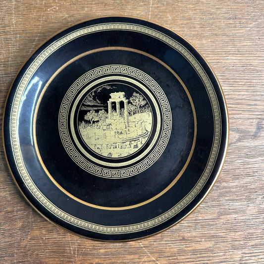 24k GOLD ANCIENT GREECE PORCELAIN CHARGER PLATE 7.5" HAND MADE RUINS