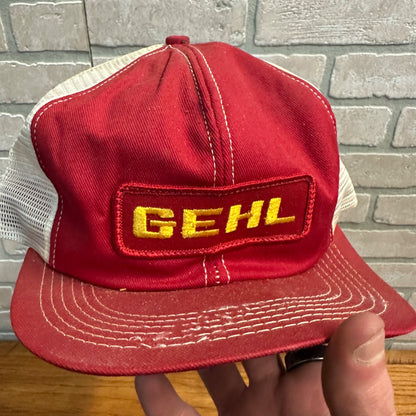 Vintage Gehl Dairy Harm Hat K-Brand Snapback Made in USA Red