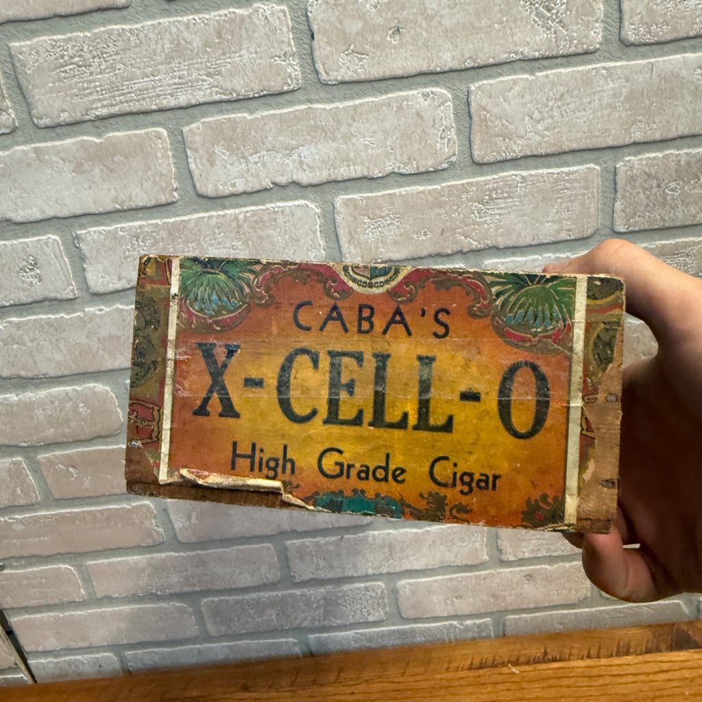 Vintage Wooden Cigar Box Caba's The X-Cell-O Wooden / Chicago, Illinois / Brevas