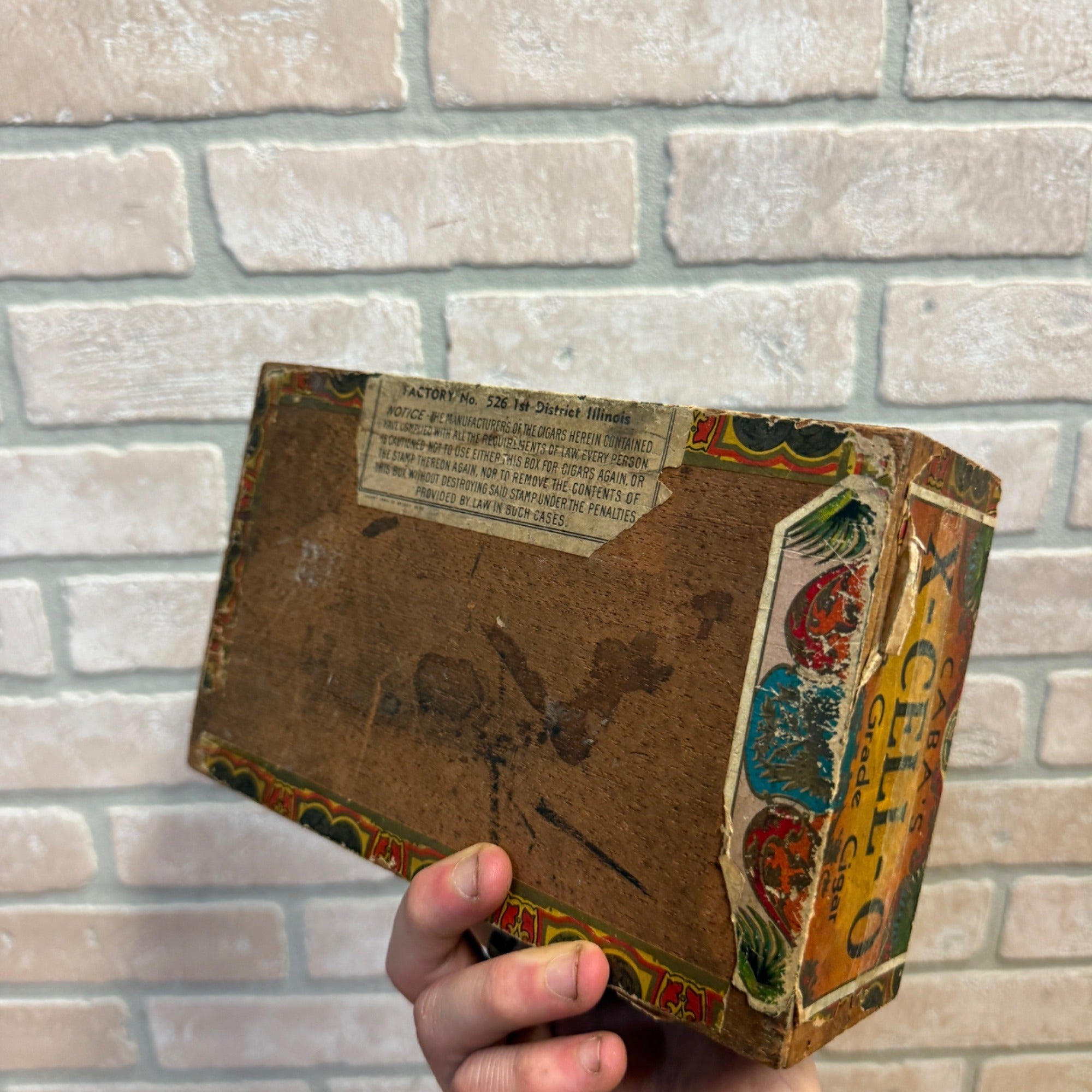Vintage Wooden Cigar Box Caba's The X-Cell-O Wooden / Chicago, Illinois / Brevas
