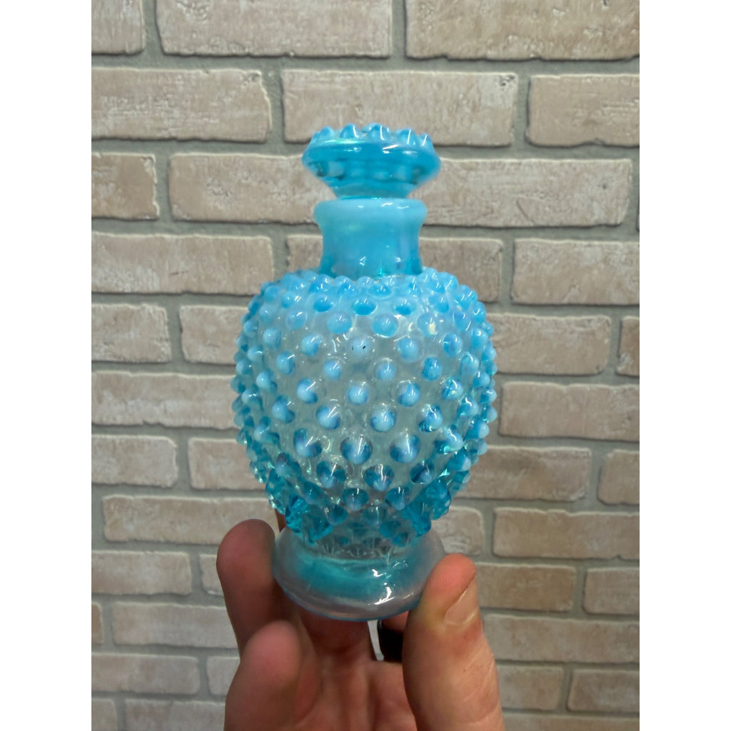 Vintage Fenton Blue Opalescent Hobnail Perfume Bottle 4.5"