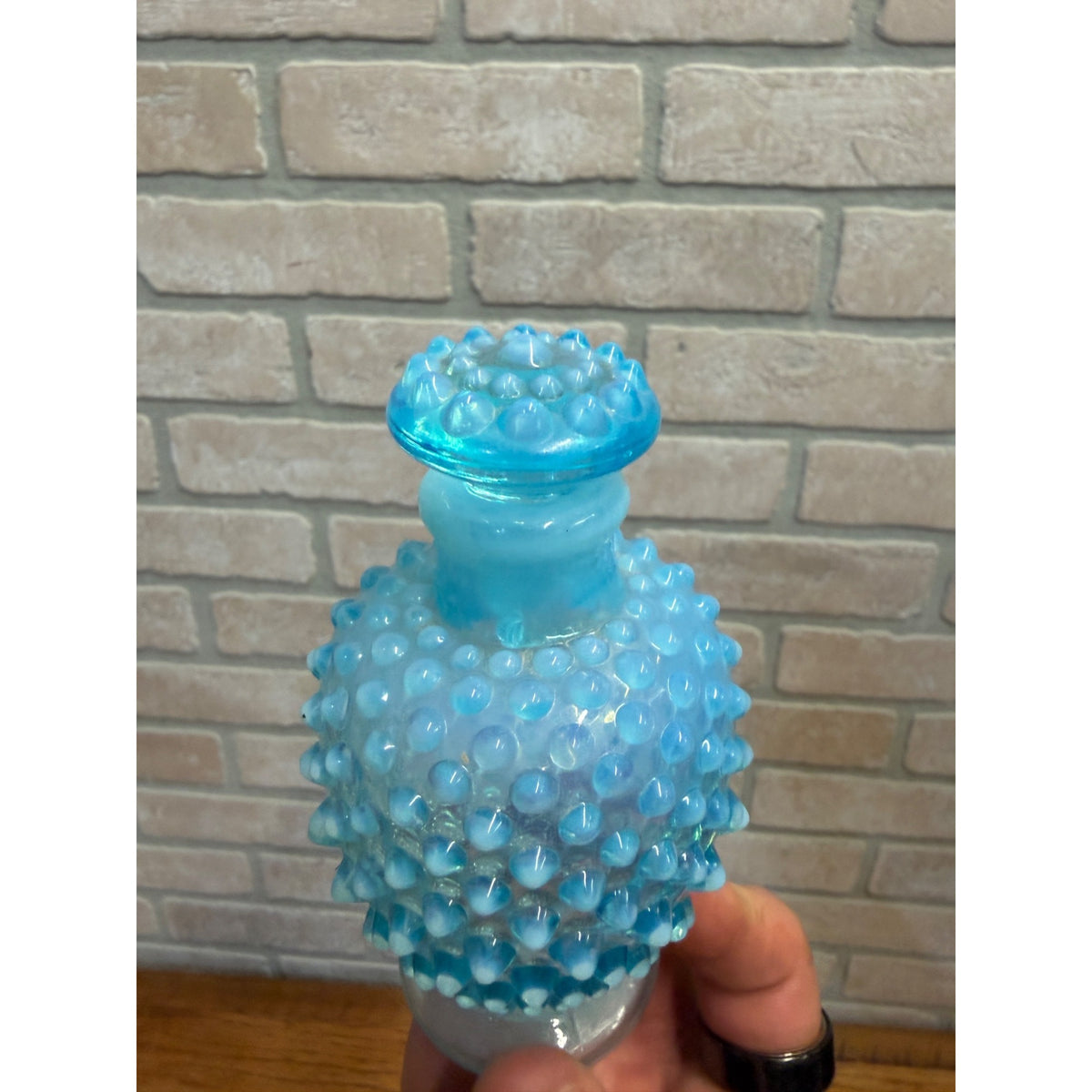 Vintage Fenton Blue Opalescent Hobnail Perfume Bottle 4.5"