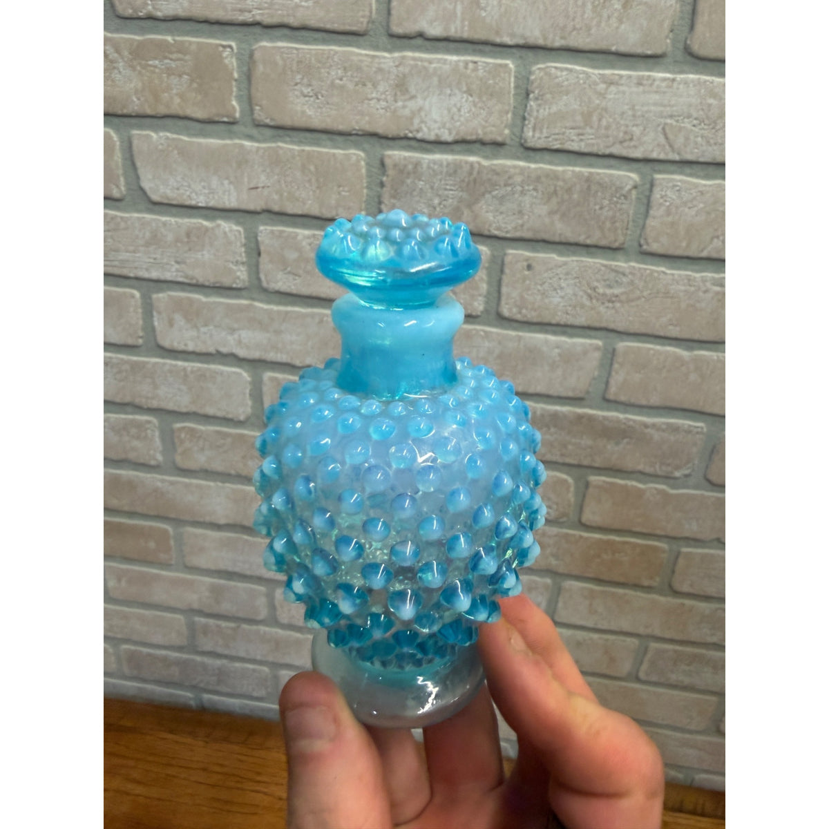 Vintage Fenton Blue Opalescent Hobnail Perfume Bottle 4.5"