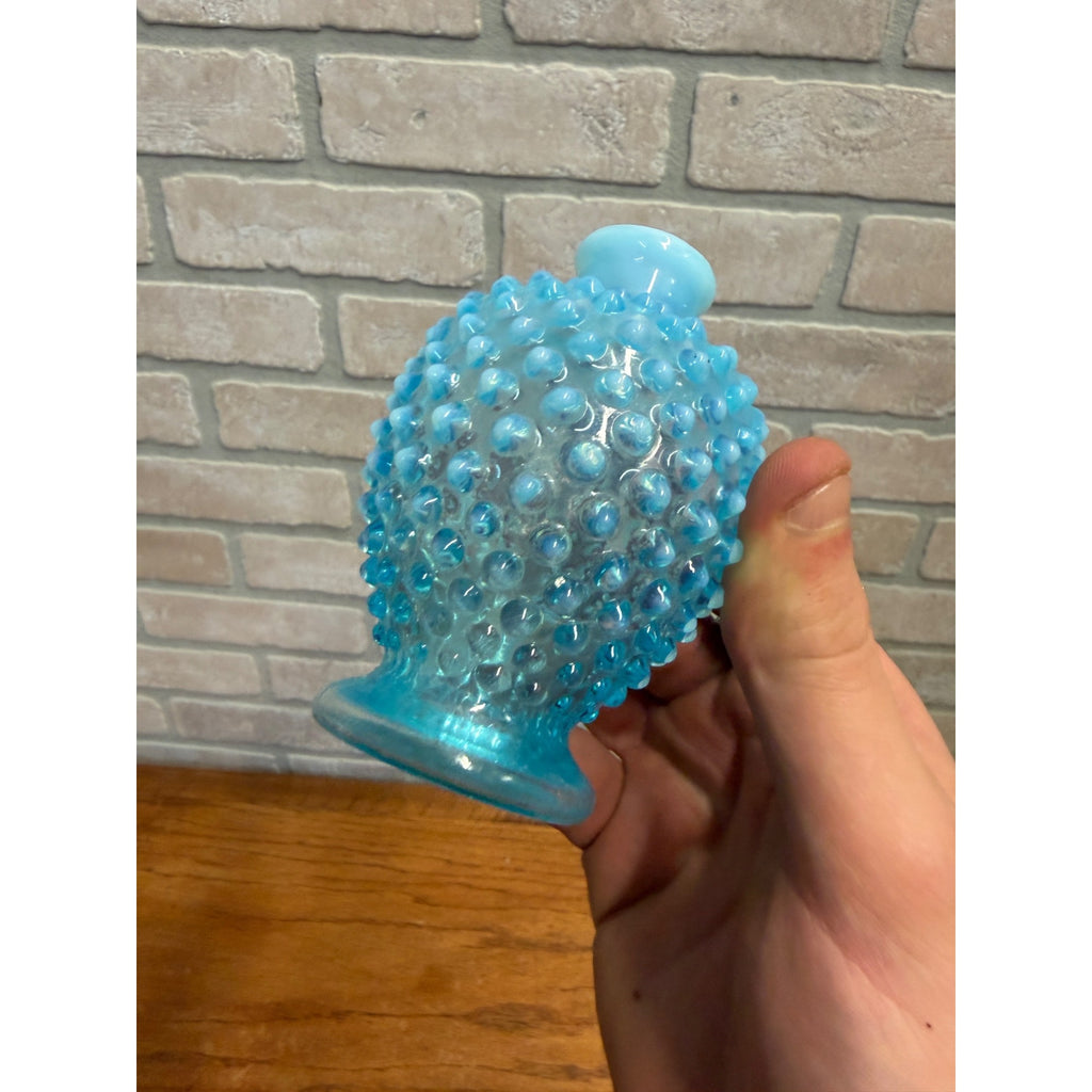 Vintage Fenton Blue Opalescent Hobnail Perfume Bottle 4.5"