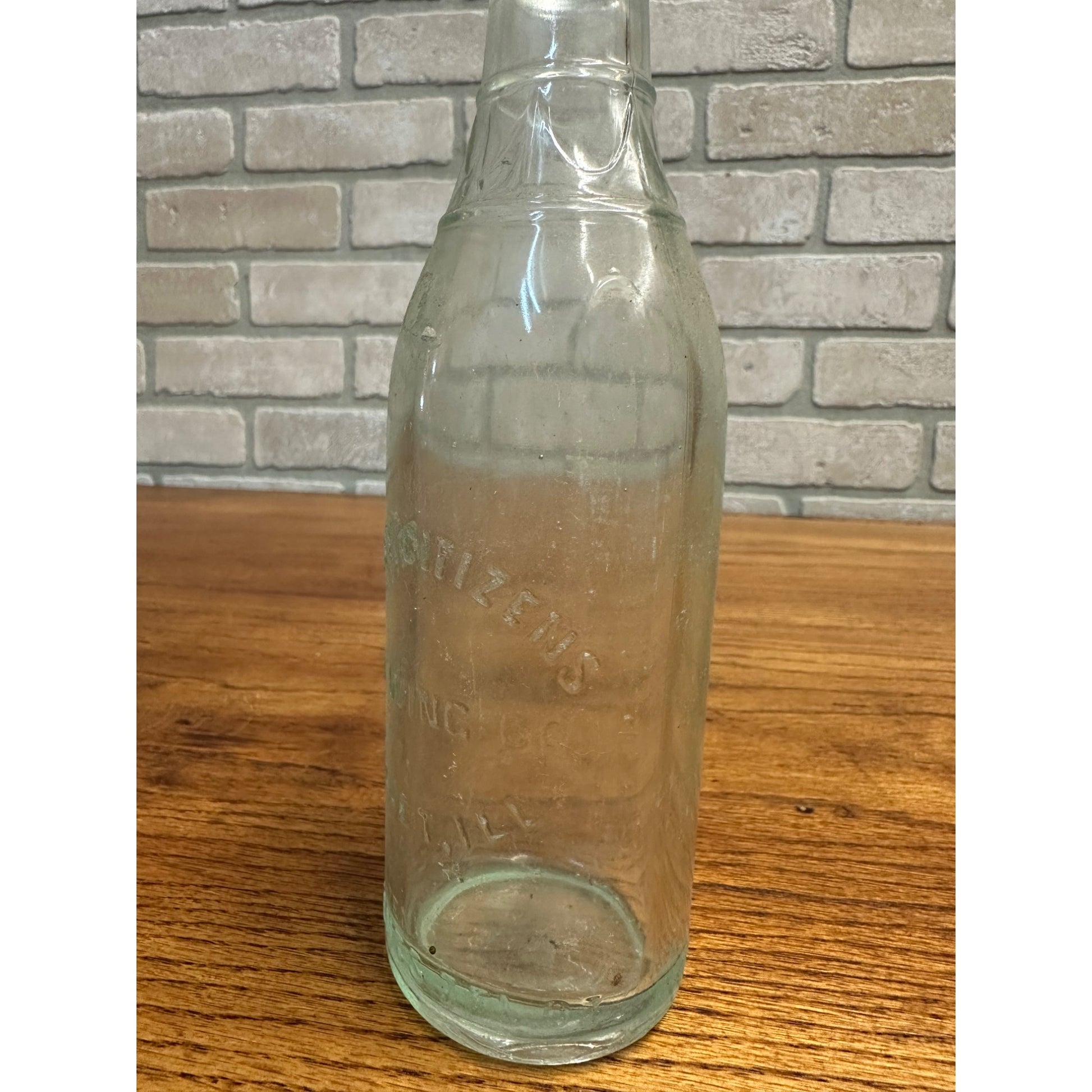 Vintage Joliet Citizens Brewing Co. Beer Bottle Clear Aqua Embossed ILL Illinois