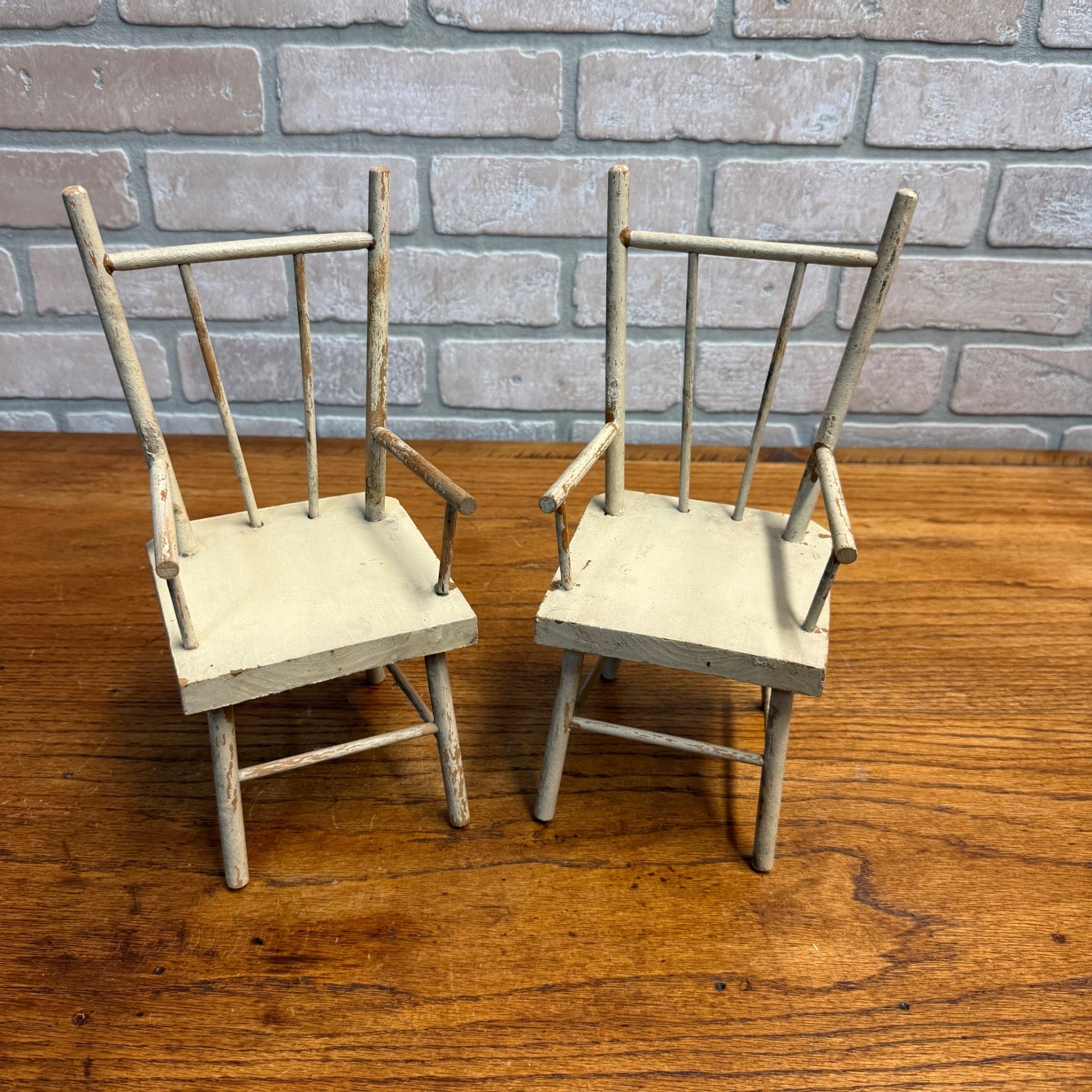 Vintage Lot (2) Wooden Miniature Doll Chairs Kitchen 10.75" Tall