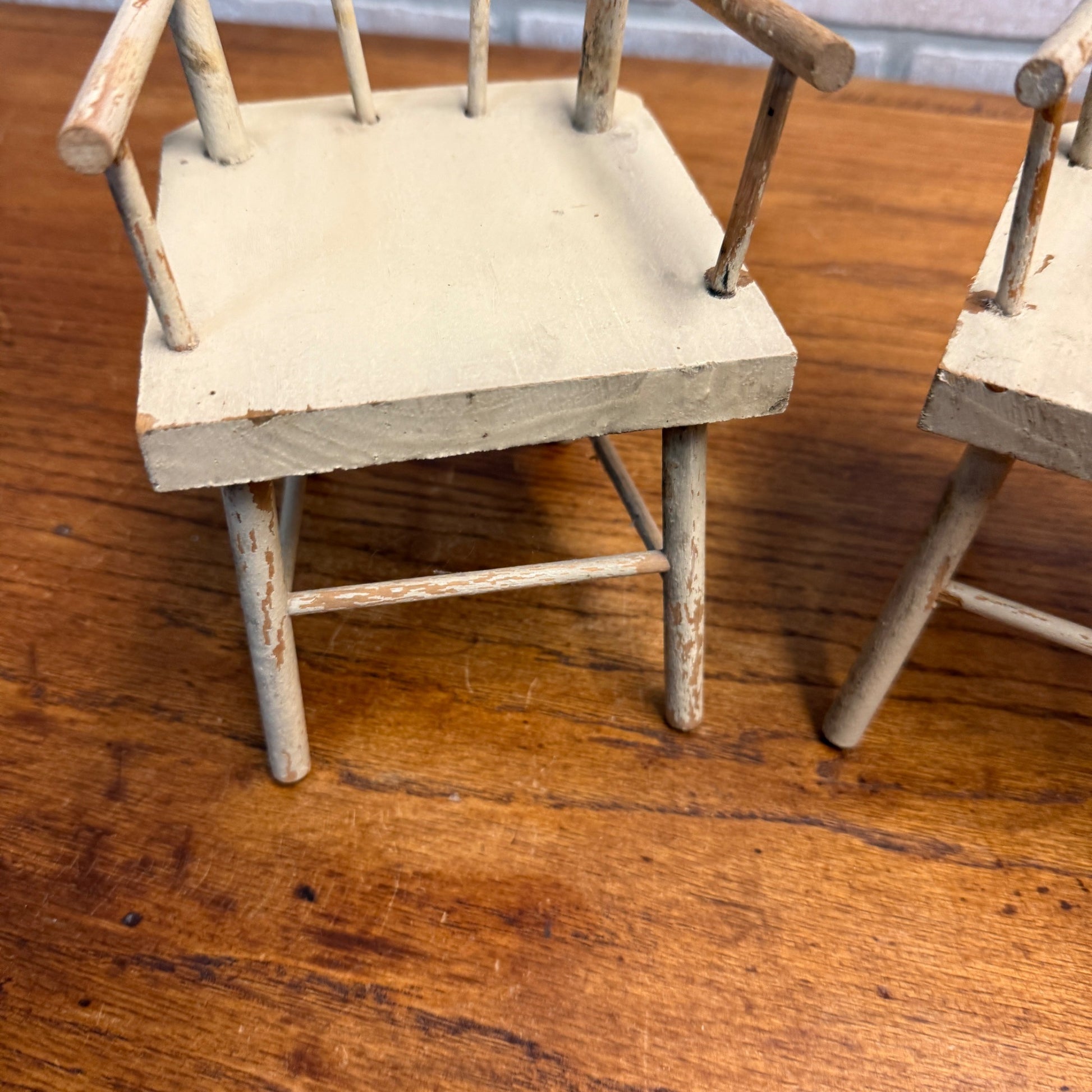 Vintage Lot (2) Wooden Miniature Doll Chairs Kitchen 10.75" Tall