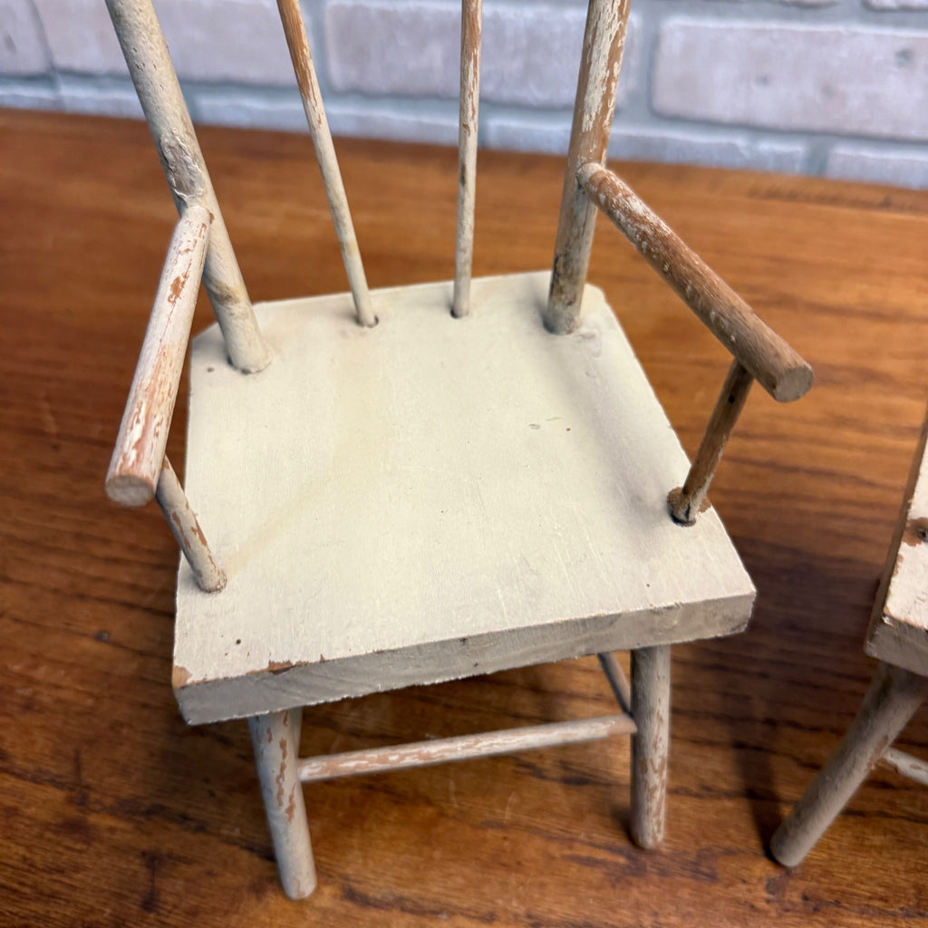 Vintage Lot (2) Wooden Miniature Doll Chairs Kitchen 10.75" Tall