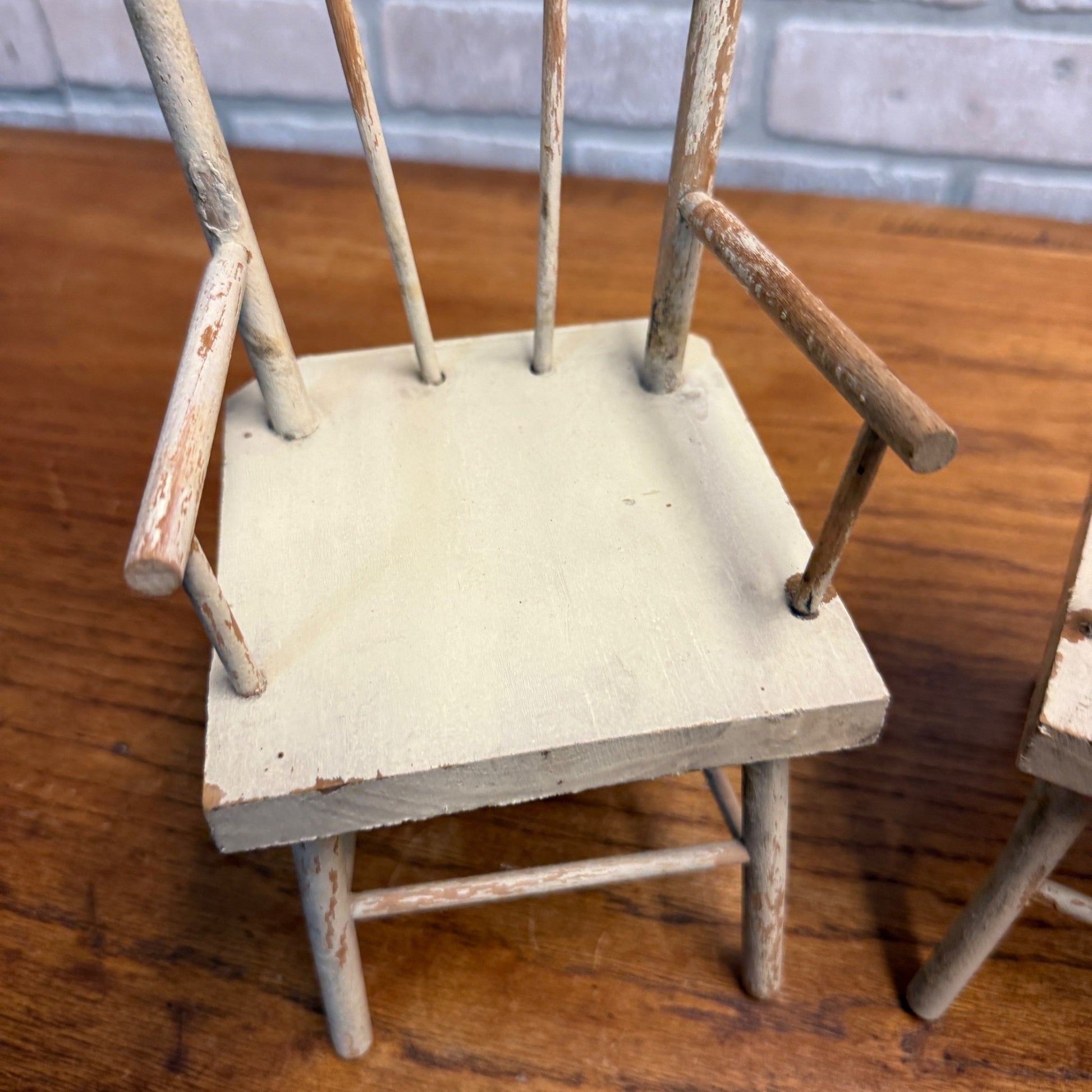Vintage Lot (2) Wooden Miniature Doll Chairs Kitchen 10.75" Tall