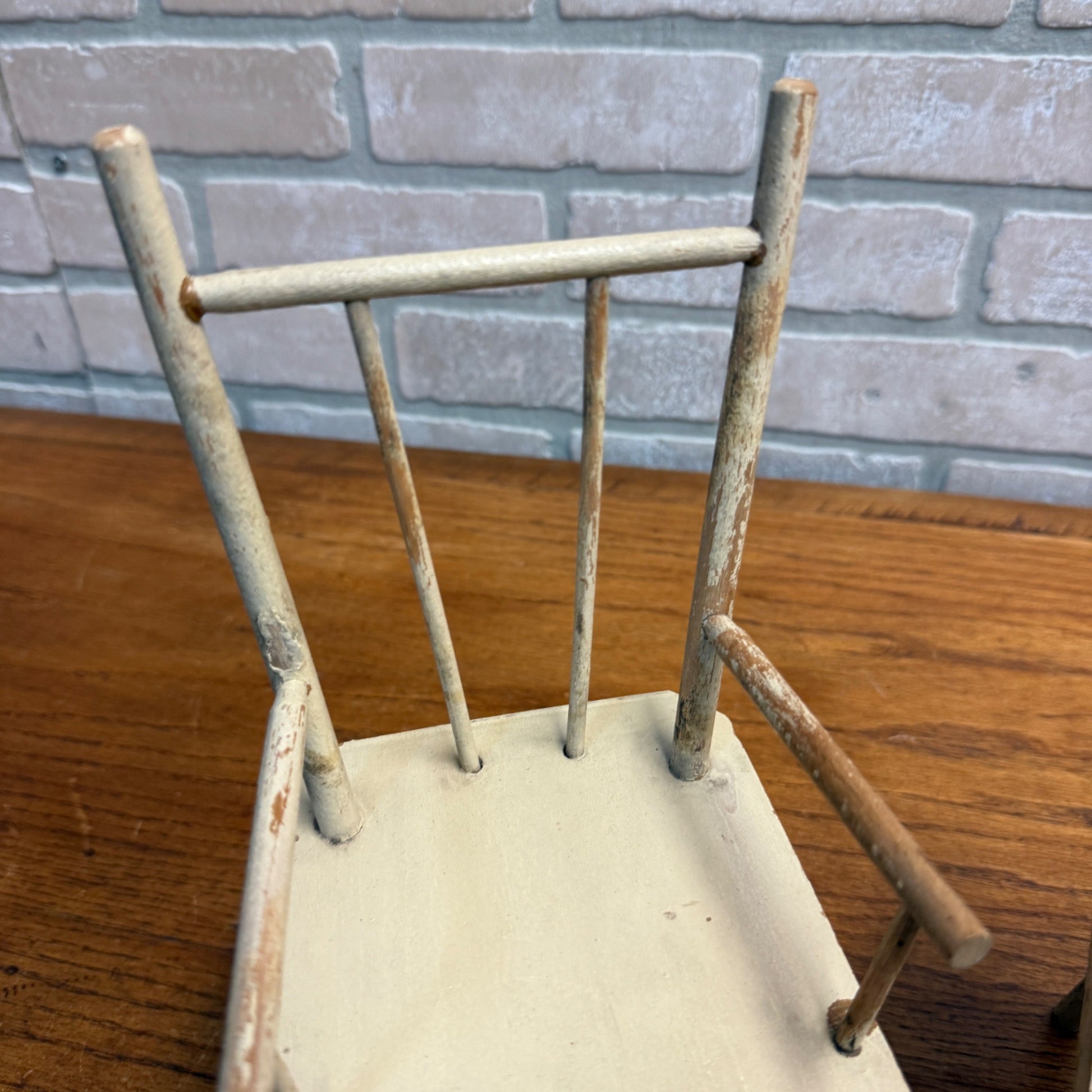 Vintage Lot (2) Wooden Miniature Doll Chairs Kitchen 10.75" Tall