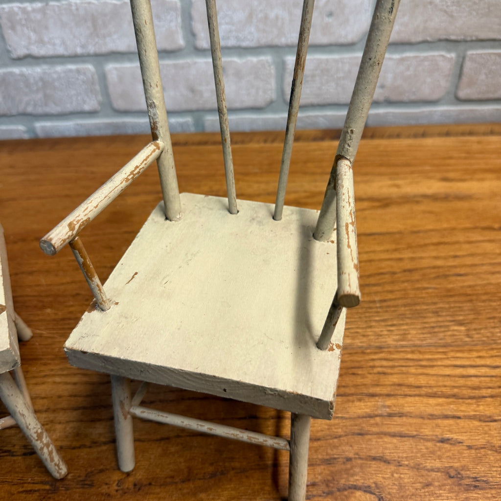 Vintage Lot (2) Wooden Miniature Doll Chairs Kitchen 10.75" Tall