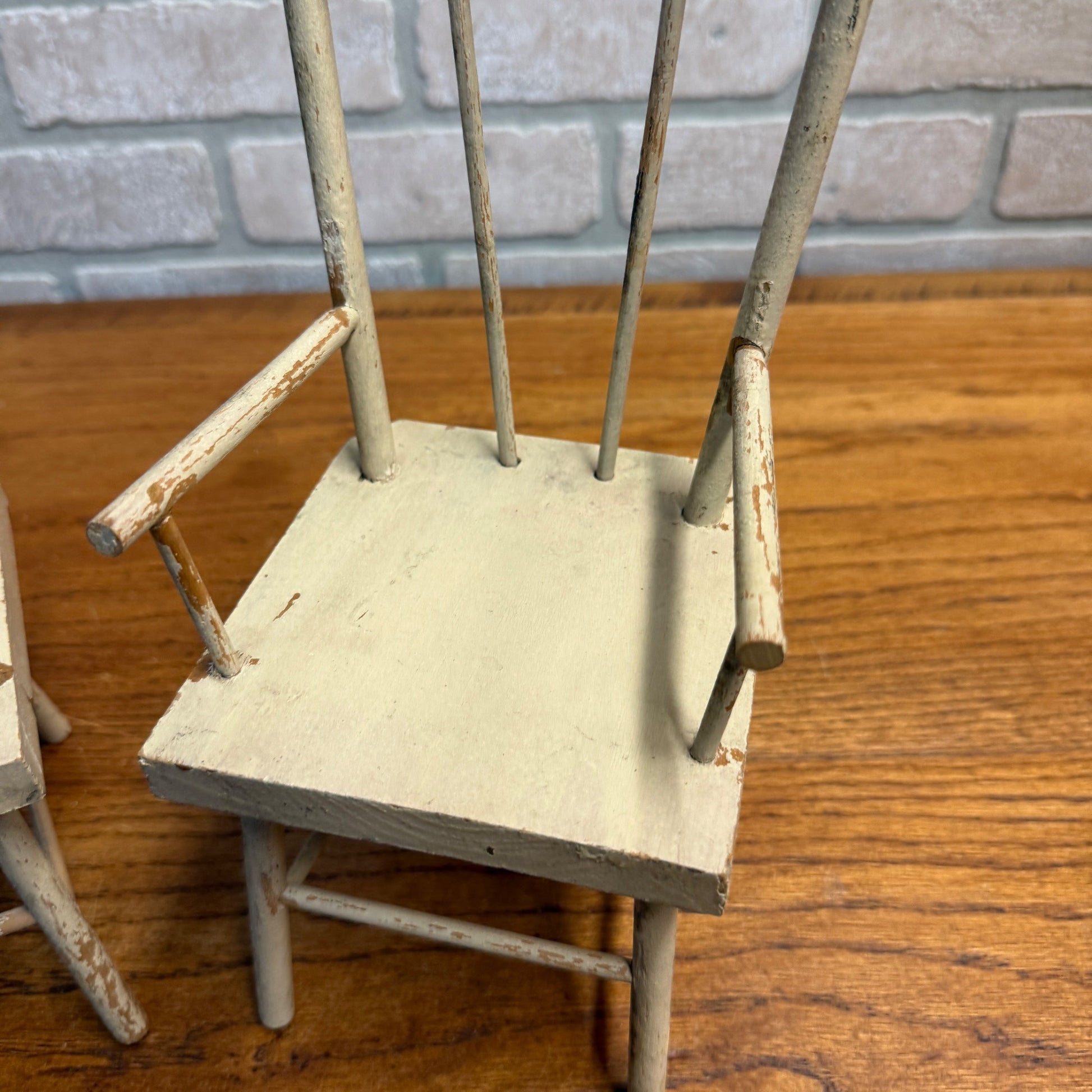Vintage Lot (2) Wooden Miniature Doll Chairs Kitchen 10.75" Tall