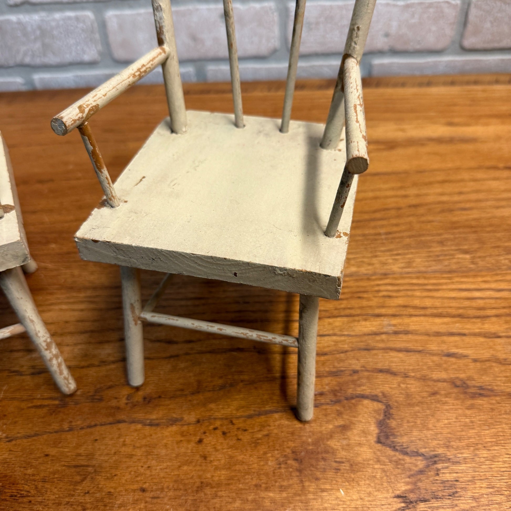Vintage Lot (2) Wooden Miniature Doll Chairs Kitchen 10.75" Tall